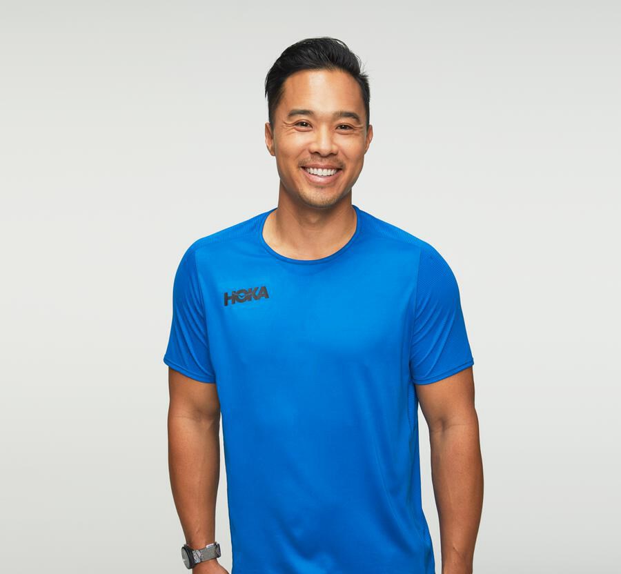 Hoka One One Mens Tops - Performance Short Sleeve - Blue - MEQD36029